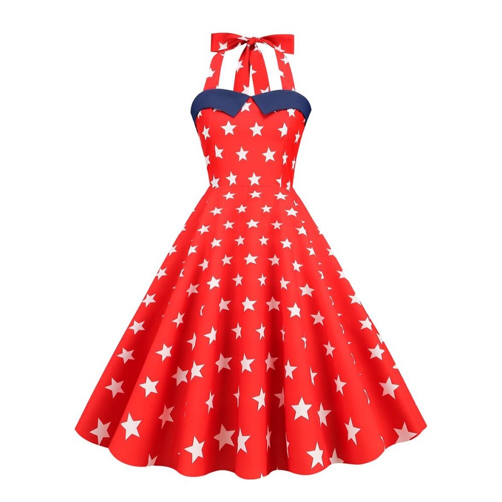 Women Vintage Stars Print A Line Swing Retro Dress