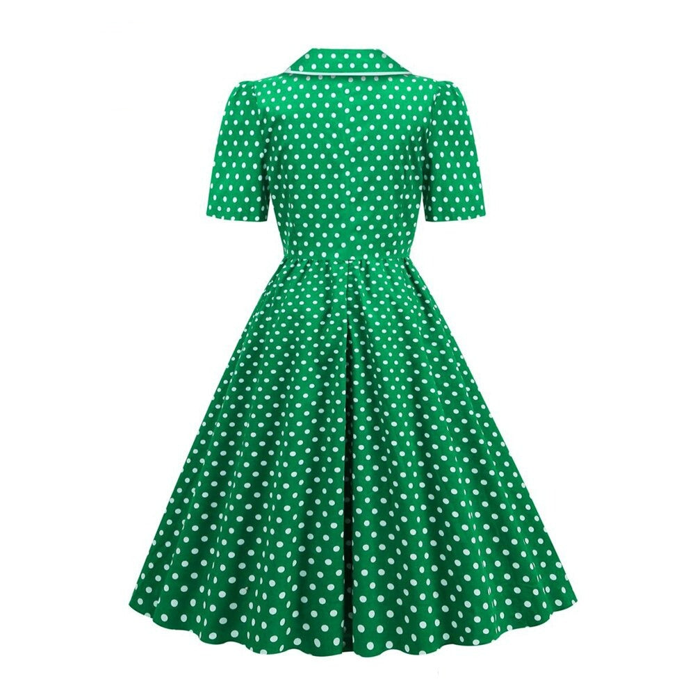 Women Polka Dot Retro Vintage A Line Swing Dress