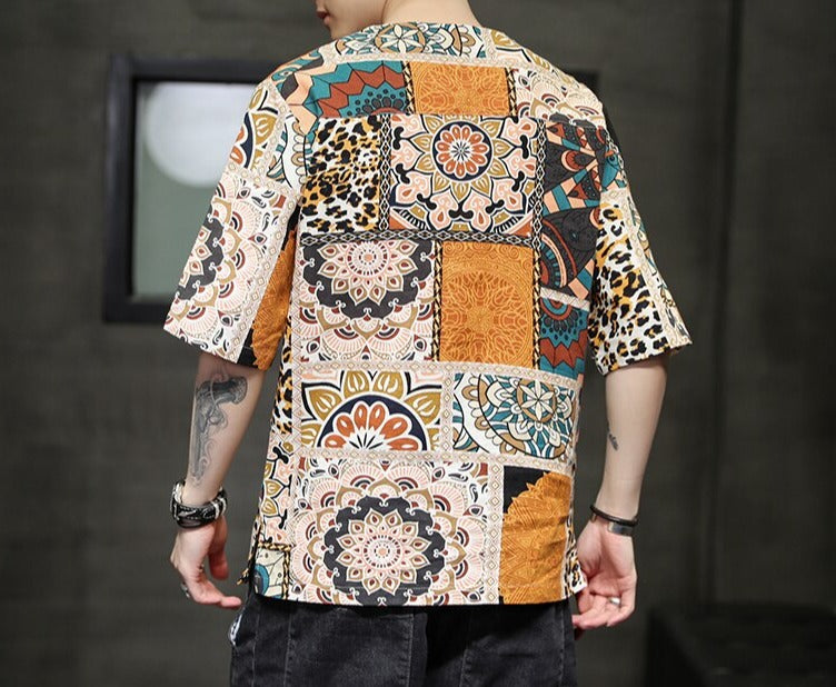 Men Harajuku Cotton Linen Thai Style Shirt