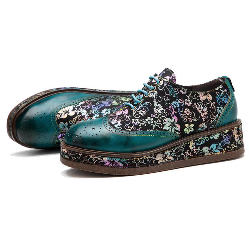 Women Retro Floral Handmade Leather Shoes