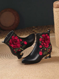 Women Retro Embroidery Floral Ankle Ethnic Style Boots