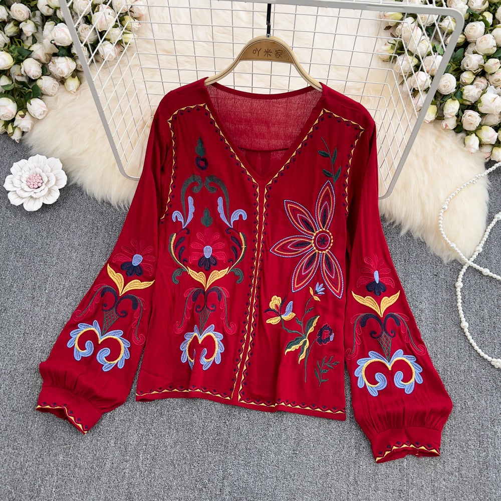 Women Embroidery Vintage Blouse