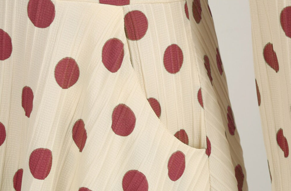 Women Vintage Bow Neck Polka Dot Elegant Midi Dress
