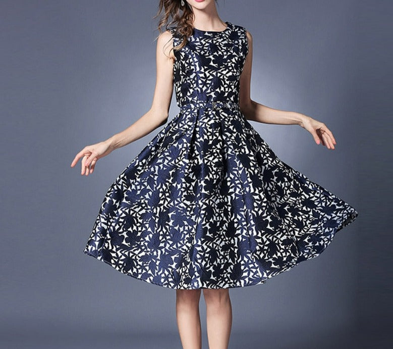 Women Sashes Rushed Slim Large Swing Dobby Vest Jacquard Dress