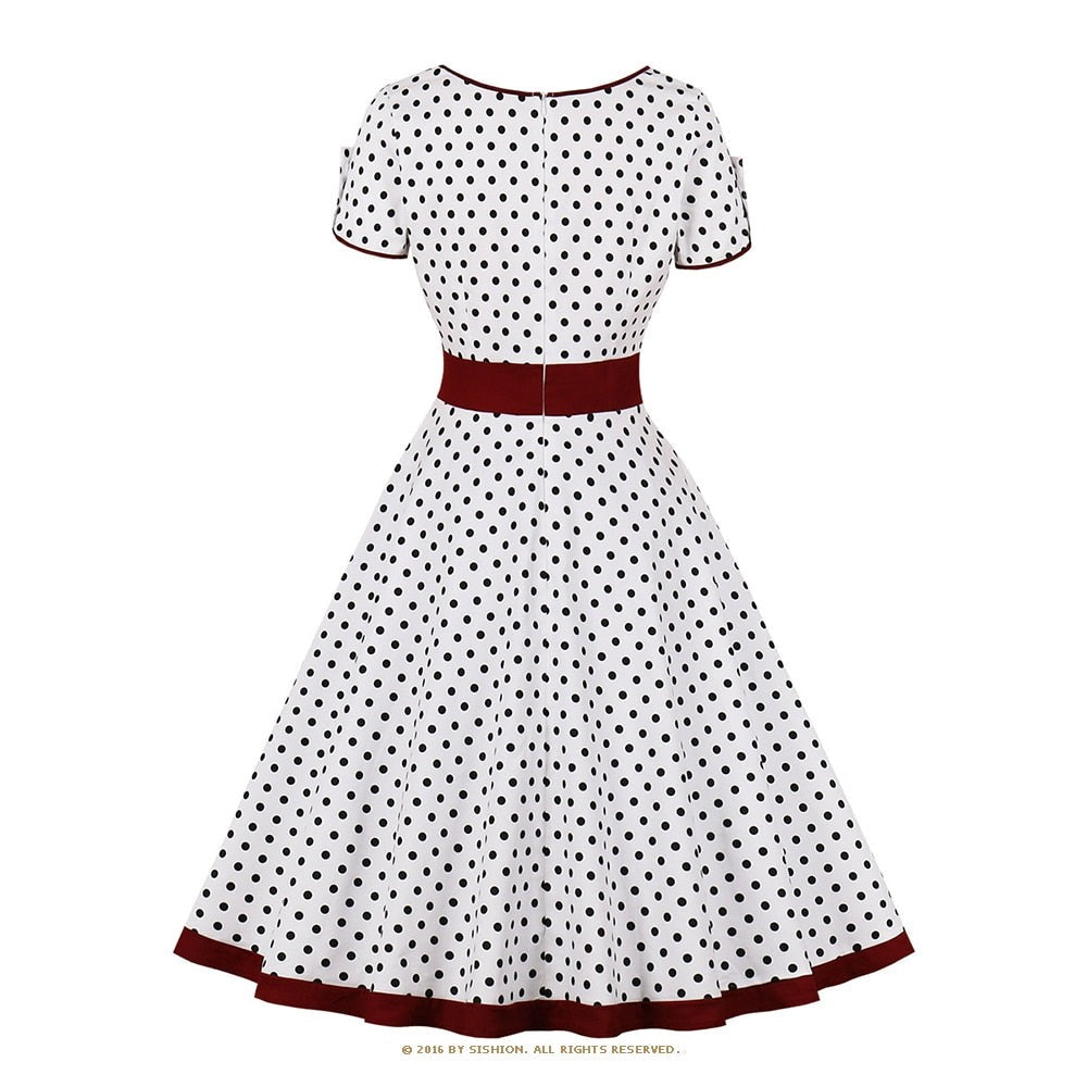 Women Retro A Line Robe Dots Vintage Dress