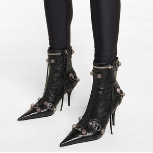 Women Metal Pointed Toe High Heels Ankle Boots