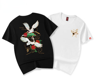 Unisex Harajuku Vintage Crane Embroidery T-Shirt