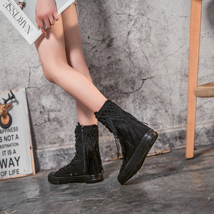Women Decorated Embroidery Vulcanized Sneakers Canvas Boots