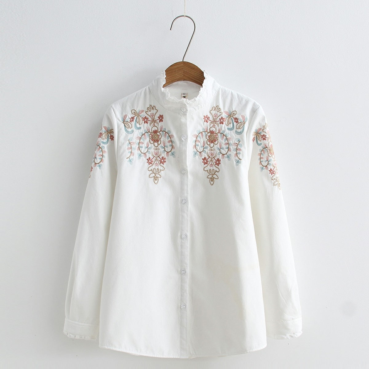 Women Embroidery Flower Blouse Slim Causal Shirts