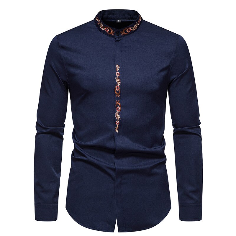 Men Embroidered Long Sleeve Slim Casual Shirt