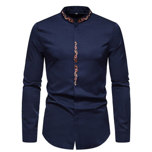 Men Embroidered Long Sleeve Slim Casual Shirt