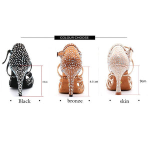 Women Satin Shining Rhinestones Soft Bottom Heel Shoes
