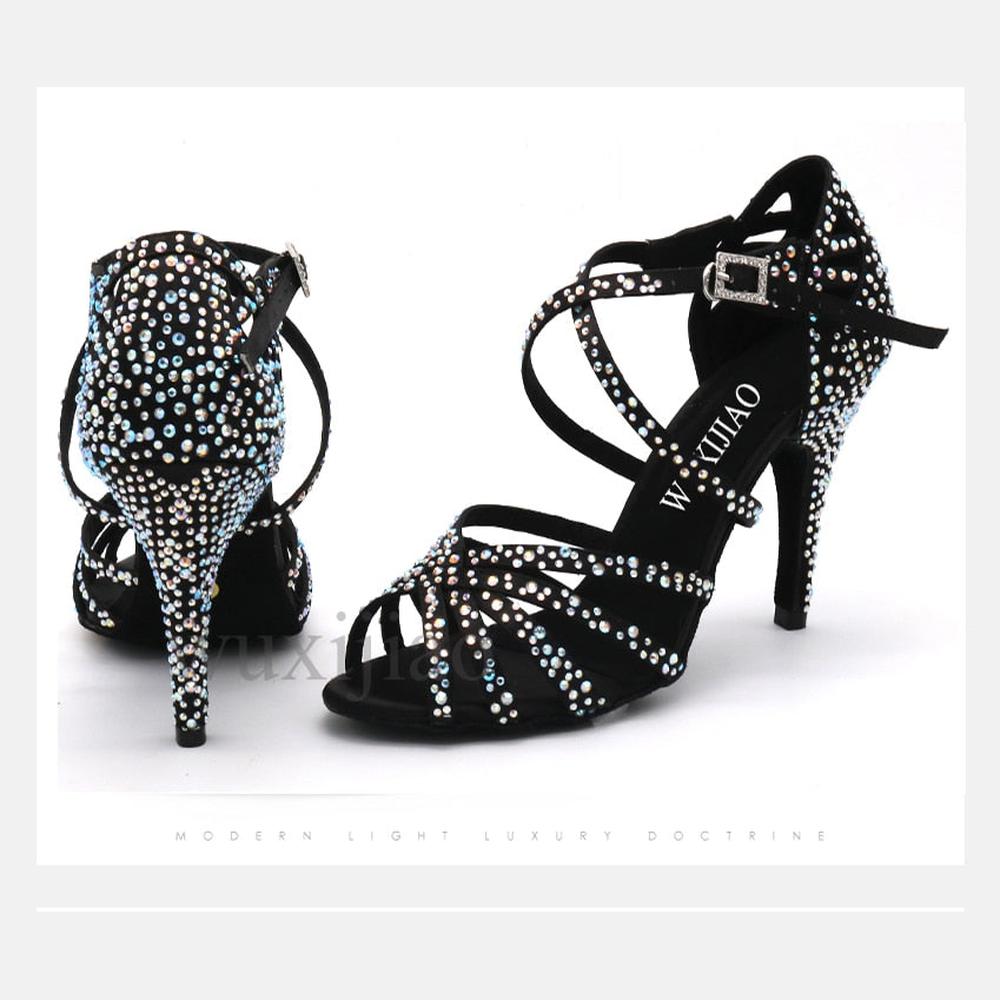 Women Satin Shining Rhinestones Soft Bottom Heel Shoes