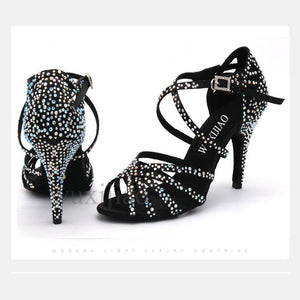 Women Satin Shining Rhinestones Soft Bottom Heel Shoes