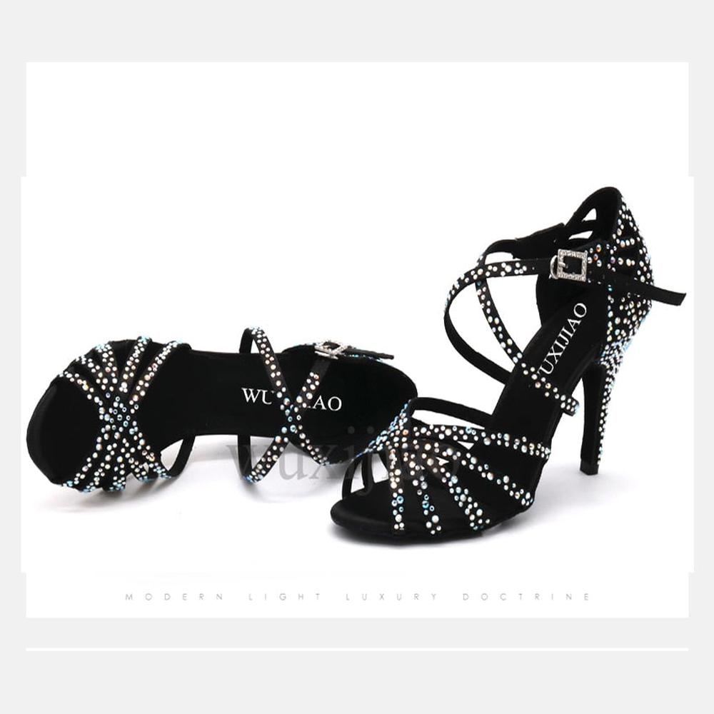 Women Satin Shining Rhinestones Soft Bottom Heel Shoes
