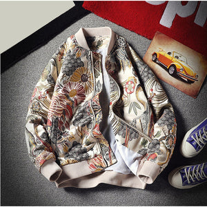 Women Embroidery Baseball Jacket Zipper Bomber
