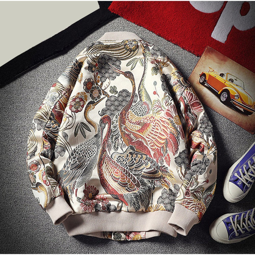Women Embroidery Baseball Jacket Zipper Bomber
