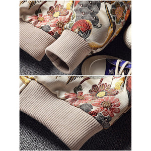 Women Embroidery Baseball Jacket Zipper Bomber