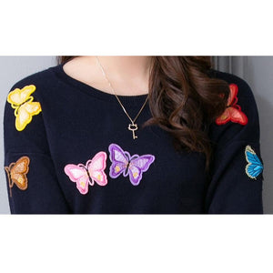 Women Butterfly Pullover Knitted Sweater Warm Casual Tops