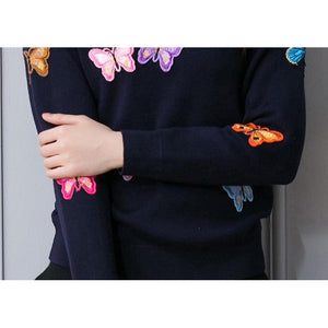Women Butterfly Pullover Knitted Sweater Warm Casual Tops