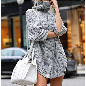 Women Turtleneck Pullover Long Clothing Irregularly Knitted Streetwear