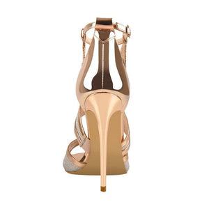 Women Peep Toe High Heel Glitter Cut Out Ankle Strap Sandals