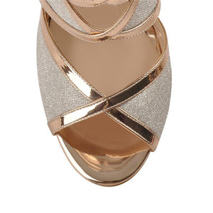 Women Peep Toe High Heel Glitter Cut Out Ankle Strap Sandals