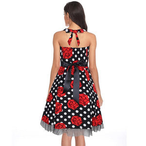 Women Vintage Halter Polka Dot Floral Retro Rockabilly Cocktail Swing Lace Tea Dresses
