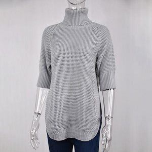 Women Turtleneck Pullover Long Clothing Irregularly Knitted Streetwear