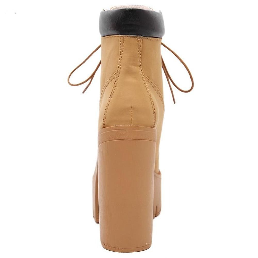 Women Platform Ankle Lace Up Thick Heel Worker Boots