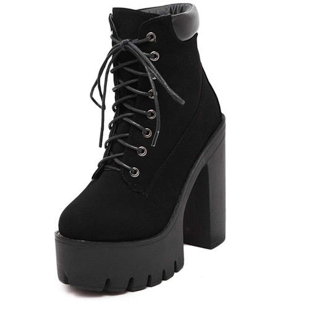 Women Platform Ankle Lace Up Thick Heel Worker Boots
