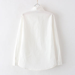 Women Cotton Lace White Shirts Ruffle Slim Soft Blouse