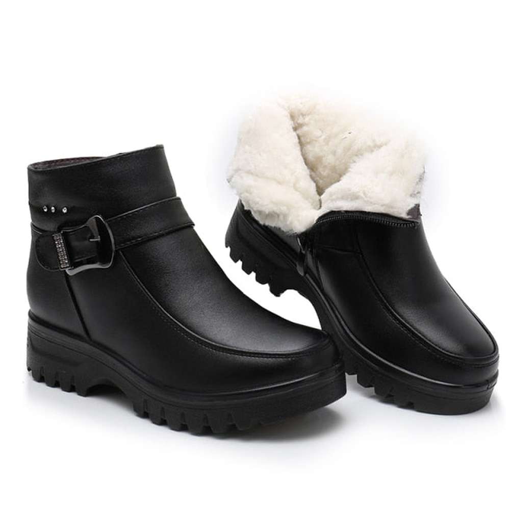 Women Genuine Leather Ankle Thick Plush Boots