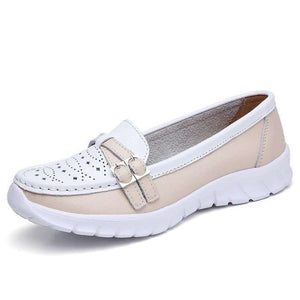 Women Genuine Leather Flats Moccasin Loafers Slip On Hollow EVA Shoes