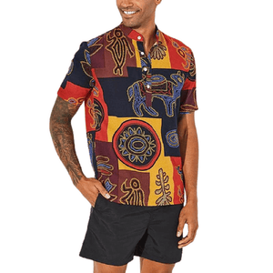 Men Hawaiian Printing Cotton Stand Collar Vintage Breathable  Shirts