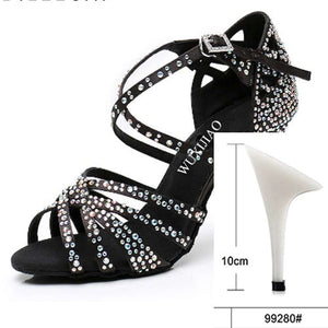Women Satin Shining Rhinestones Soft Bottom Heel Shoes