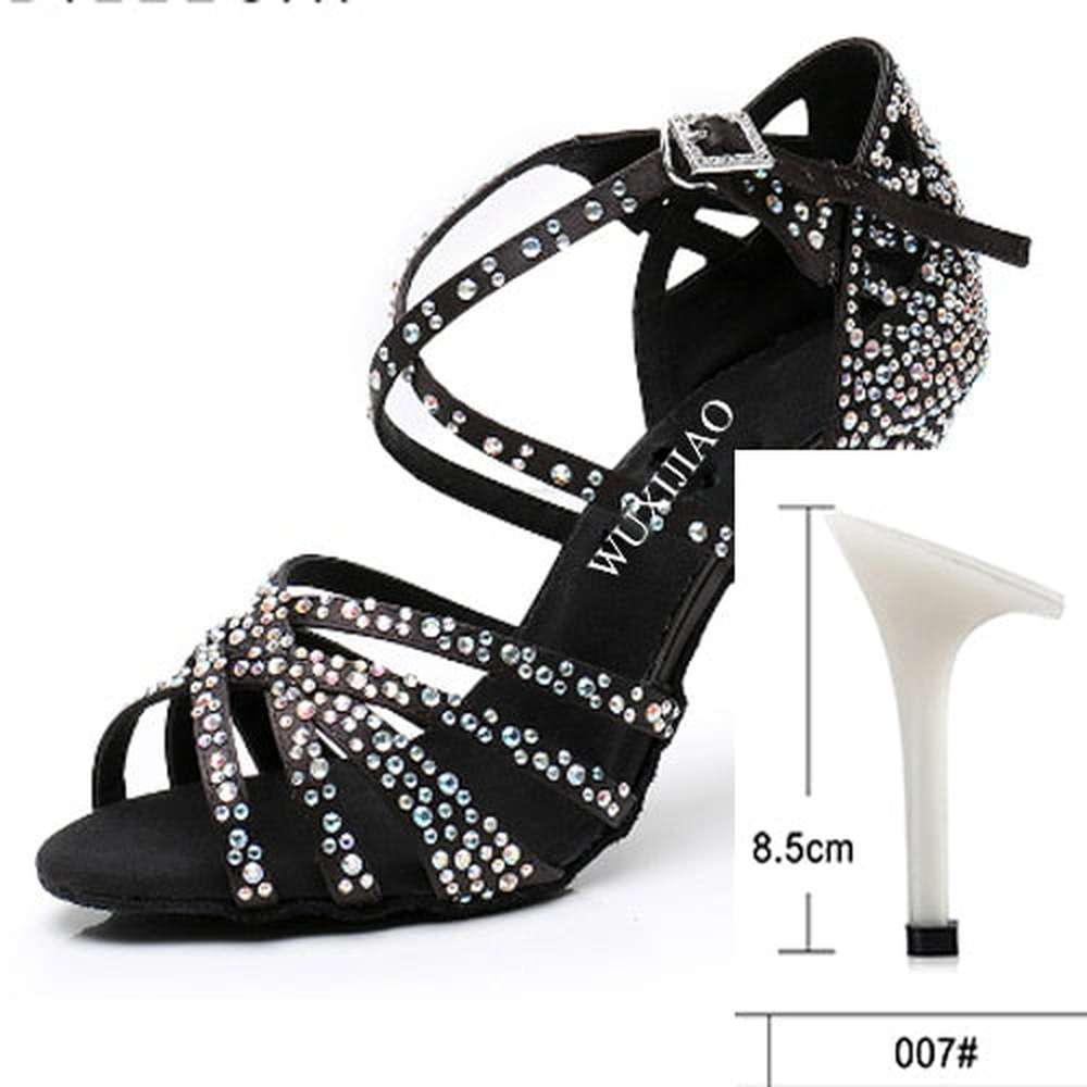 Women Satin Shining Rhinestones Soft Bottom Heel Shoes