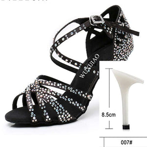 Women Satin Shining Rhinestones Soft Bottom Heel Shoes