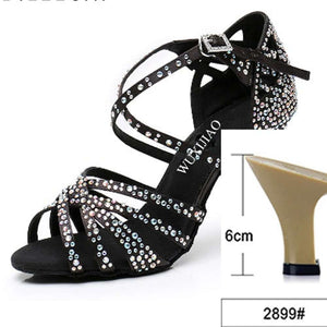 Women Satin Shining Rhinestones Soft Bottom Heel Shoes