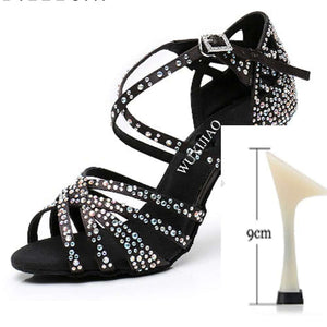 Women Satin Shining Rhinestones Soft Bottom Heel Shoes