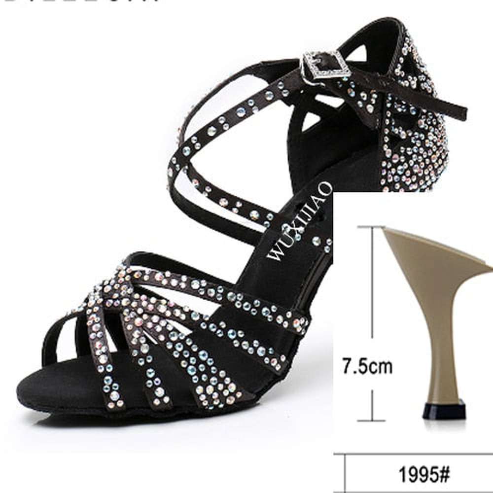 Women Satin Shining Rhinestones Soft Bottom Heel Shoes