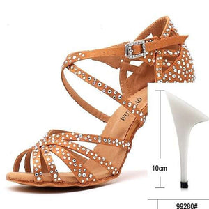 Women Satin Shining Rhinestones Soft Bottom Heel Shoes