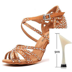 Women Satin Shining Rhinestones Soft Bottom Heel Shoes