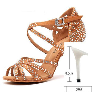 Women Satin Shining Rhinestones Soft Bottom Heel Shoes