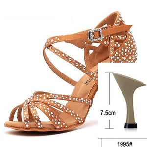 Women Satin Shining Rhinestones Soft Bottom Heel Shoes