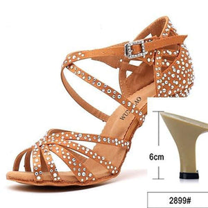 Women Satin Shining Rhinestones Soft Bottom Heel Shoes