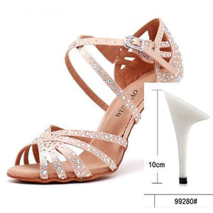 Women Satin Shining Rhinestones Soft Bottom Heel Shoes