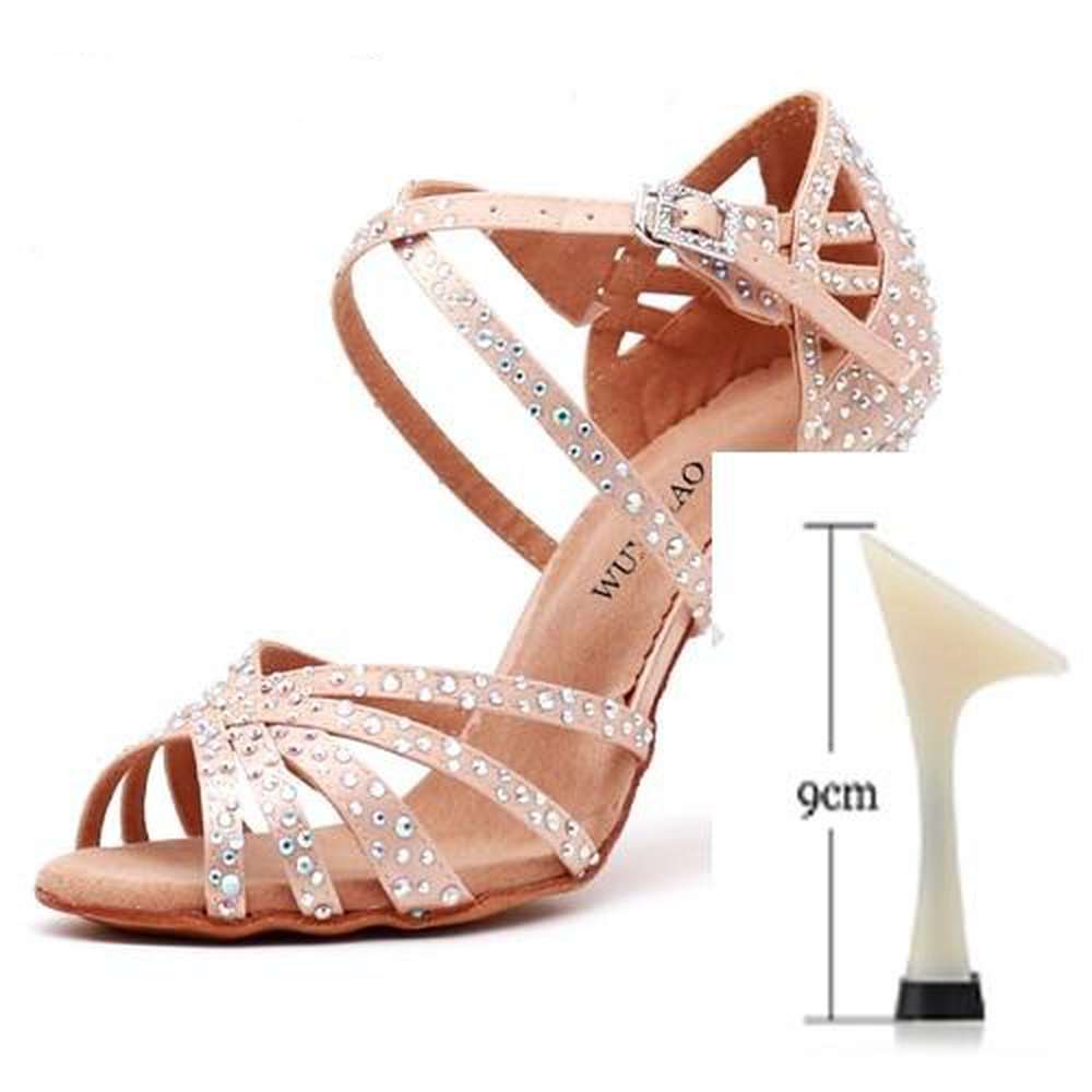 Women Satin Shining Rhinestones Soft Bottom Heel Shoes