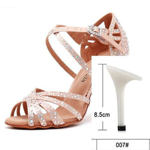 Women Satin Shining Rhinestones Soft Bottom Heel Shoes