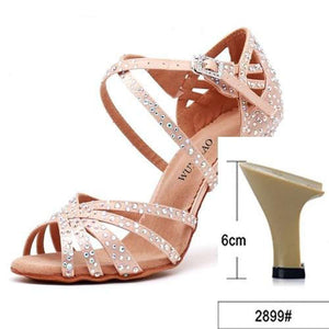 Women Satin Shining Rhinestones Soft Bottom Heel Shoes